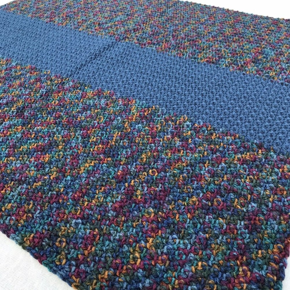 New Handmade Crochet Blanket 32x32 Lap Car Couch Dog Pet Afghan MCM Blue OOAK